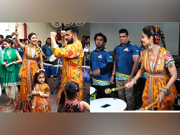 Shilpa Shetty plays drums, dances to beats of dhol as she bids adieu to Ganpati Bappa