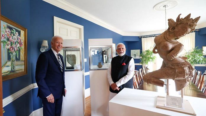 During PM Narendra Modi's 3-day visit to the US, President Joe Biden handed over the antiquities to India that had been ‘stolen’ from or ‘trafficked’ out of the country | X/@narendramodi