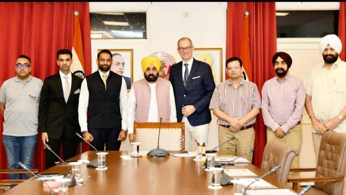 Punjab CM Bhagwant Mann with a delegation of businessmen Thursday | By special arrangement