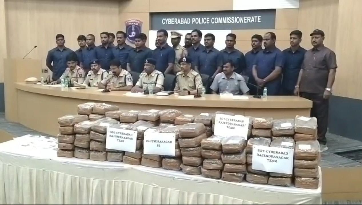 Cyberabad Police with the seized cannabis | By special arrangement