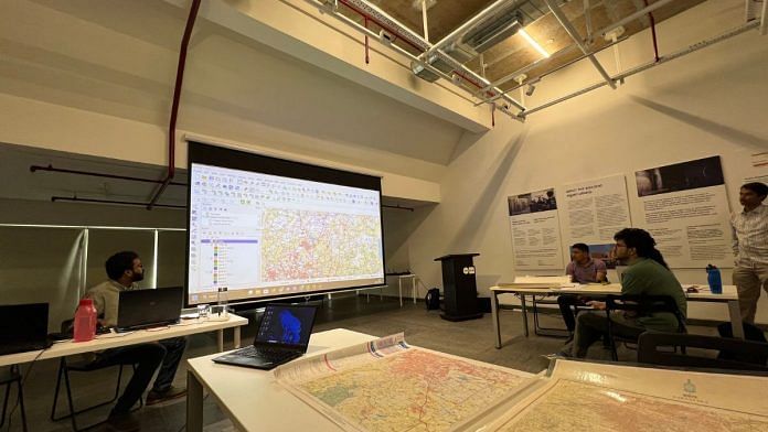 Science Gallery Bengaluru’s Uncovering Hidden Lakes workshop. Attendees learn how to map water bodies here | Photo: Sandhya Ramesh, ThePrint