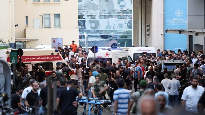 Ambulances arrive to American University of Beirut Medical Center as more than 1,000 people, including Hezbollah fighters and medics, were wounded when the pagers they use to communicate exploded across Lebanon, according to a security source, in Beirut, Lebanon on Tuesday | REUTERS/Mohamed Azakir