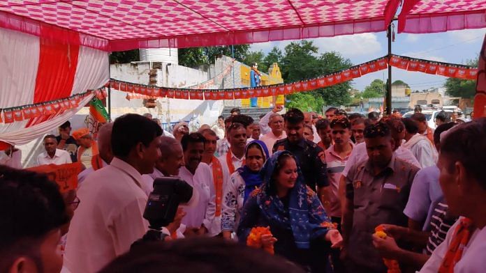 Bharatiya Janata Party (BJP) candidate from the Ateli Vidhan Sabha seat Arti Rao at a rally on Saturday. | ThePrint