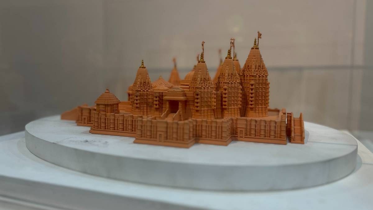 A miniature model of the Ram Temple in Ayodhya on display at the NGMA. | Zenaira Bakhsh | The Print