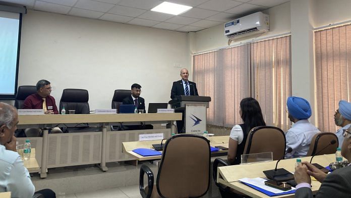 Tel Aviv’s envoy Reuven Azar speaking at the book launch in Delhi on Friday| Photo Credit: Keshav Padmanabhan/ThePrint