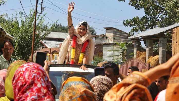 File photo: Iltija Mufti waves to her supporters | Praveen Jain | ThePrint