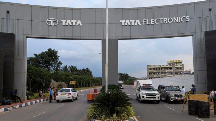 The entrance of a Tata Electronics plant which makes Apple iPhone components in Hosur, Tamil Nadu | REUTERS/Haripriya Suresh/File Photo