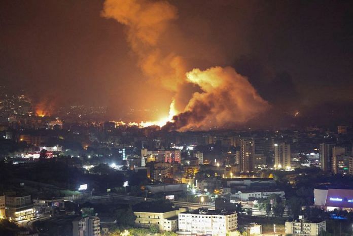 Israeli strikes over Beirut's southern suburbs, September 28, 2024 | Reuters | Mohamed Azakir