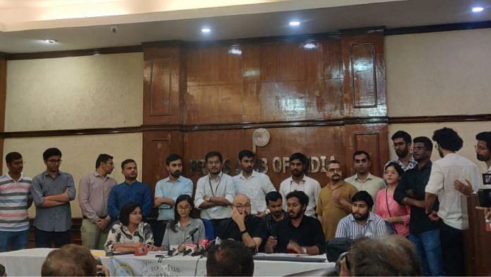 Representatives of the West Bengal Junior Doctors' Forum & the Joint Platform of Doctors addressing the media in Delhi Monday | Mrinalini Dhyani | ThePrint