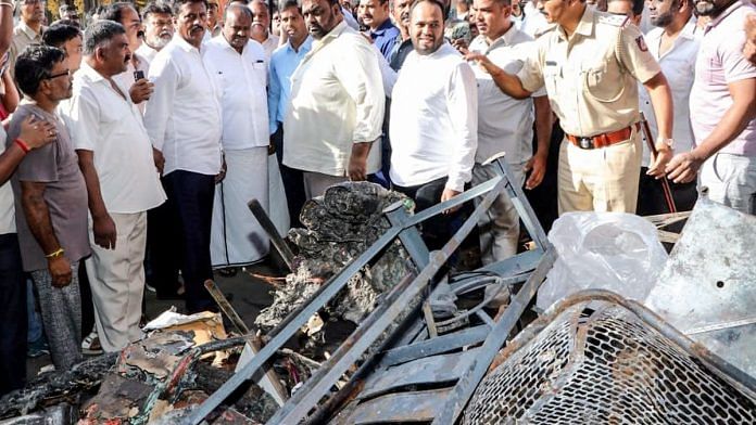 Union Minister & MP H.D. Kumaraswamy visiting riot-affected areas in Nagamangala, Mandya district last week | ANI