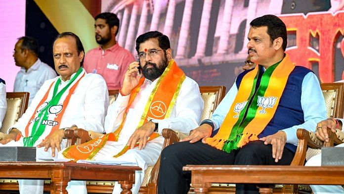 File photo of (L-R) Maharashtra Dy CM Ajit Pawar, CM Eknath Shinde and Dy CM Devendra Fadnavis | Representational image | ANI