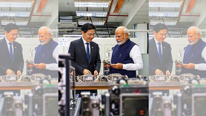 Prime Minister Narendra Modi with his Singapore counterpart Lawrence Wong during their visit to AEM Holdings Ltd., in Singapore, Thursday | PTI