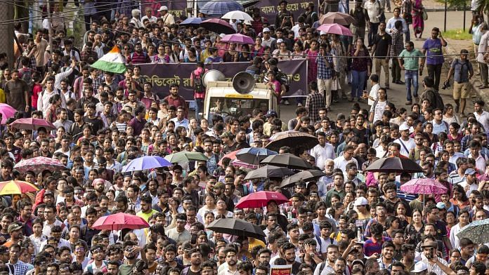 Junior doctors march towards Swasthya Bhawan during a protest over RG Kar Hospital rape and murder incident | File PTI Photo/Swapan Mahapatra