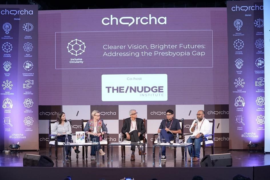 Panel on ‘Clearer Vision, Brighter Futures/ Addressing the Presbyopia Gap’ (L to R: Abigail Steinberg, Ella Gudwin, Narasimhan Narayanan, Peyush Bansal, Amit Gupta) 