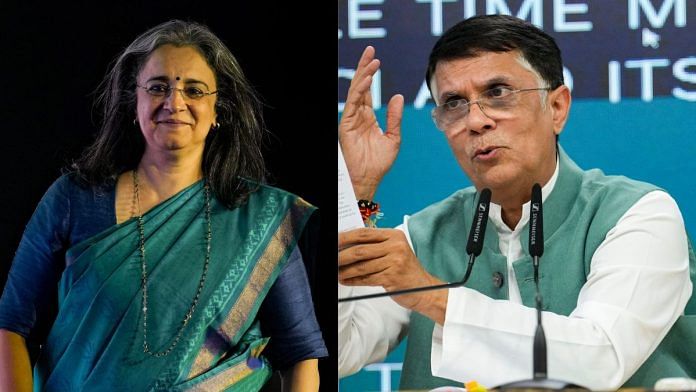 SEBI Chairperson Madhabi Puri Buch and Congress leader Pawan Khera | Photo Credit: PTI