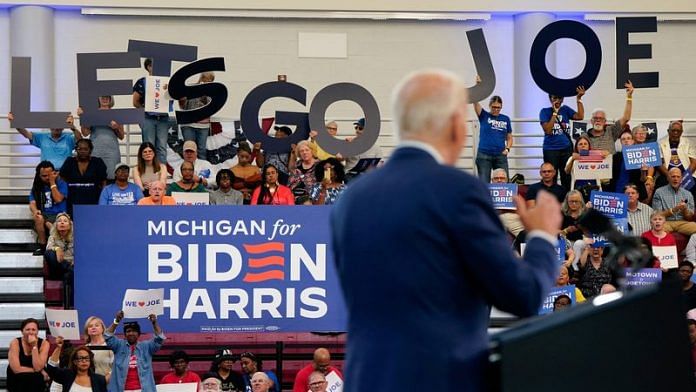 Supporters of U.S. President Joe Biden listen to him speak during a campaign event at Renaissance High School in Detroit, Michigan, U.S. | Reuters/Elizabeth Frantz/File Photo