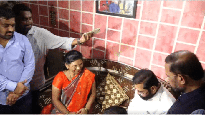 Screengrab of video showing Maharashtra CM Eknath Shinde with a beneficiary of the Mukhyamantri Majhi Ladki Bahin Yojana | ThePrint