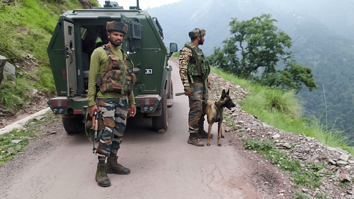 File photo of security personnel standing guard during an anti-terrorist operation in Kashmir | ANI