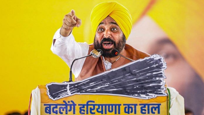 Punjab CM Bhagwant Mann addresses a public meeting for Haryana Assembly elections, at Kalayat assembly constituency in Kaithal, Haryana | PTI