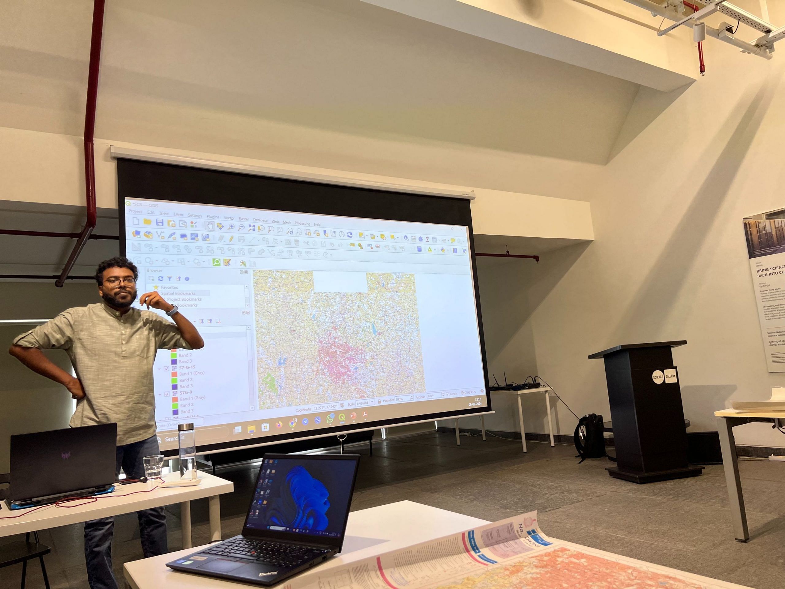 Hydrologist Shashank Palur conducting Science Gallery Bengaluru’s Uncovering Hidden Lakes workshop | Photo: Sandhya Ramesh, ThePrint