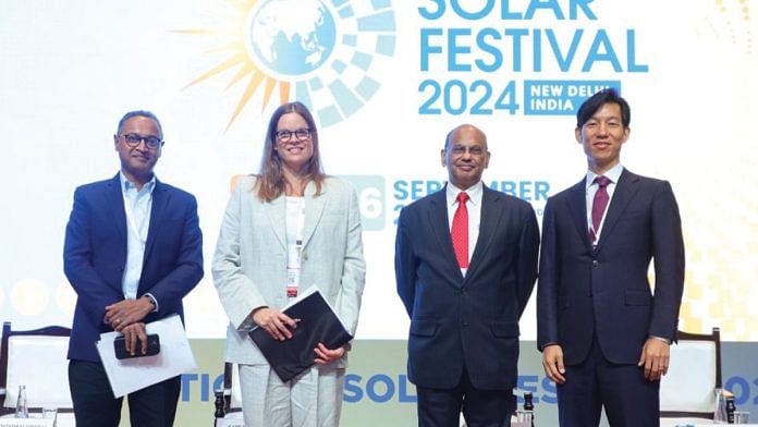 CIFF CEO Kate Hampton, ISA's director general Ajay Mathur, JICA senior representative Eiji Wakamatsu at the first International Solar Festival, which aimed to boostrallying investors toward solar funding initiatives worldwide