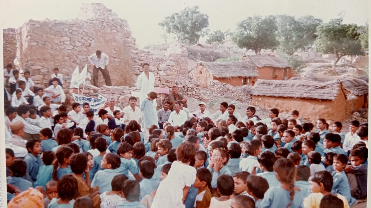 Old picture of Kailash Meena organising protests against the illegal stone mines | Special arrangement