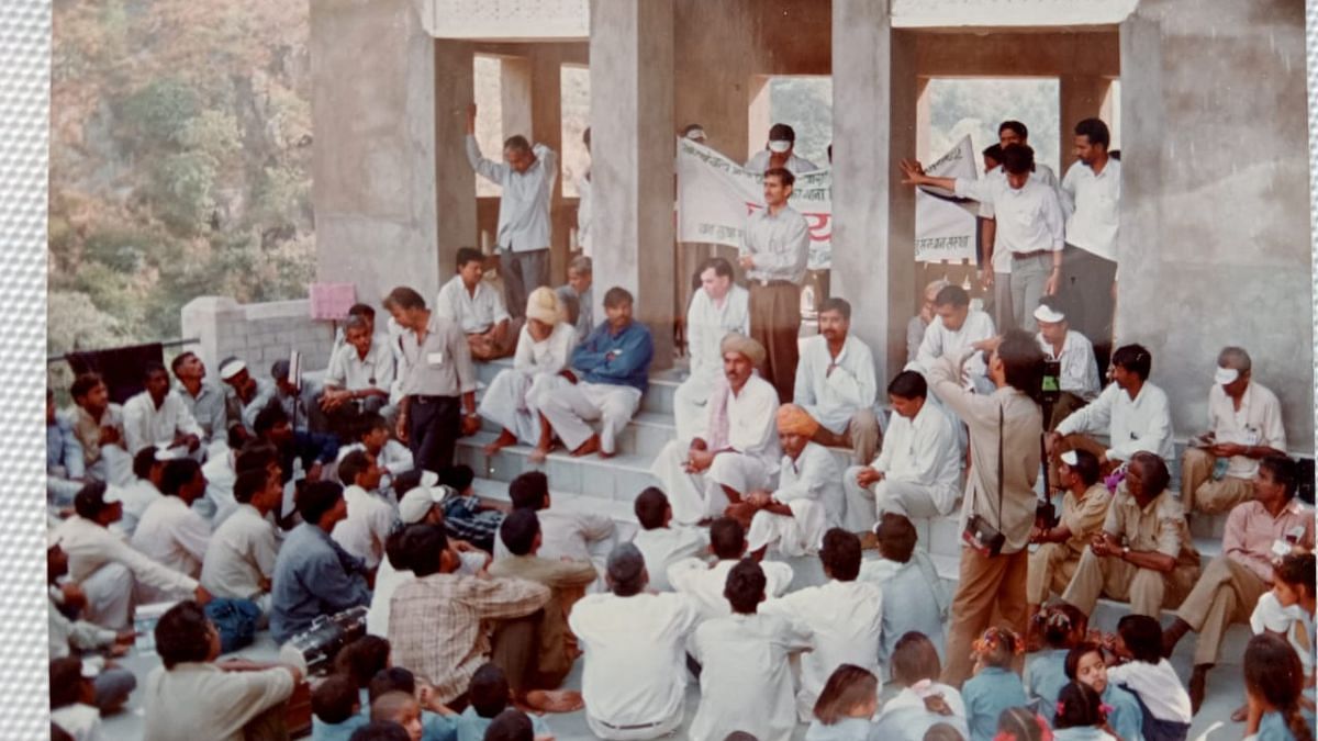 Old picture of Kailash Meena organising protests against the illegal stone mines | Special arrangement 