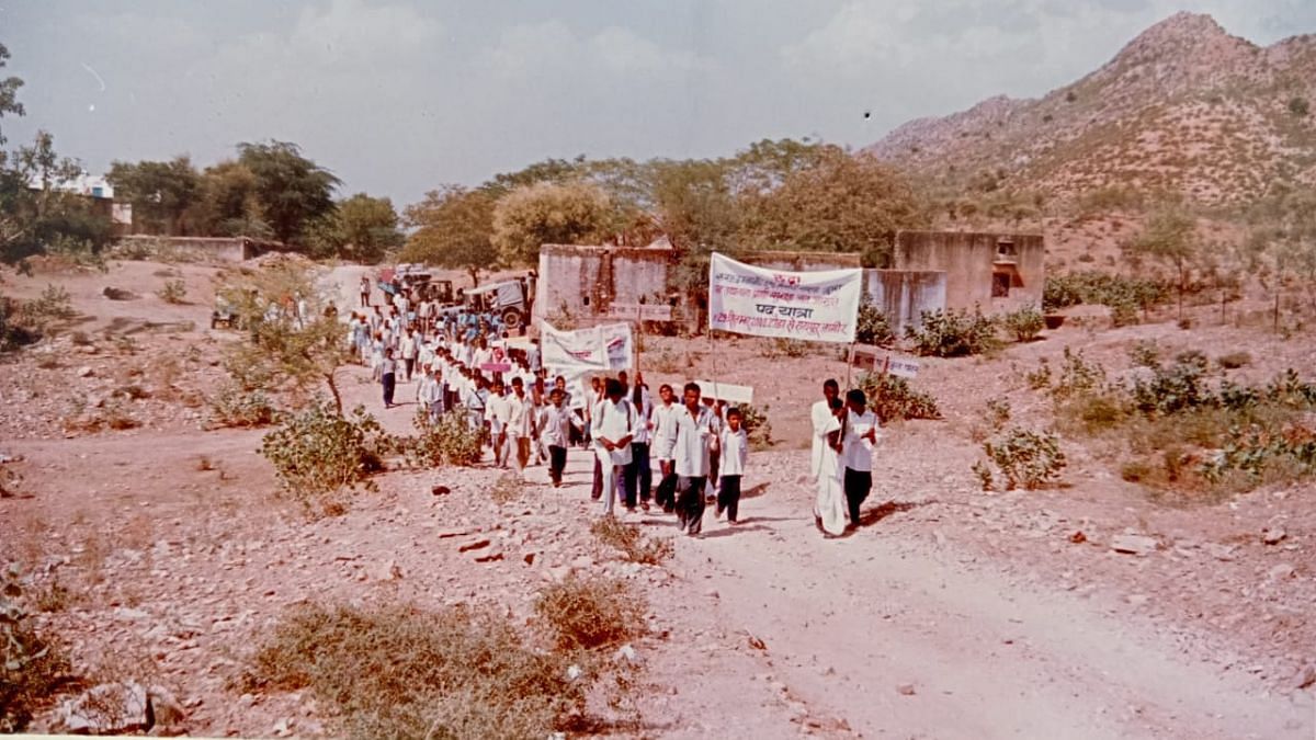 Old picture of Kailash Meena organising protests against the illegal stone mines | Special arrangement