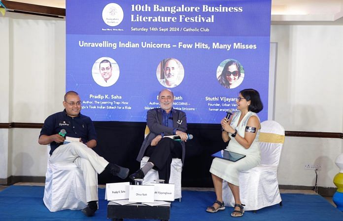 Pradip K Saha, Dhruv Nath at a panel discussion during Bangalore Business Literature Festival. Credit: BBLF