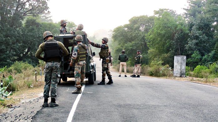 Security personnel keep vigil during the search operation following the attack on the Indian Army convoy, at Battal area, in Akhnoor on Monday | ANI Photo