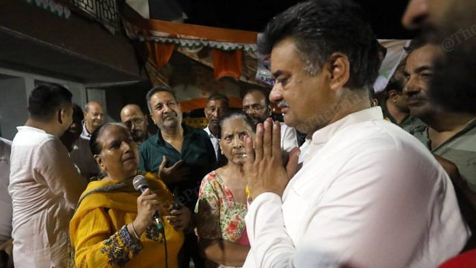 Chander Mohan campaigning at the colonies in Panchkula. | Manisha Mondal | ThePrint