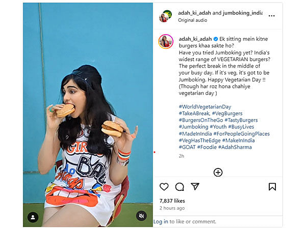 Adah Sharma bites into Jumboking on World Vegetarian Day