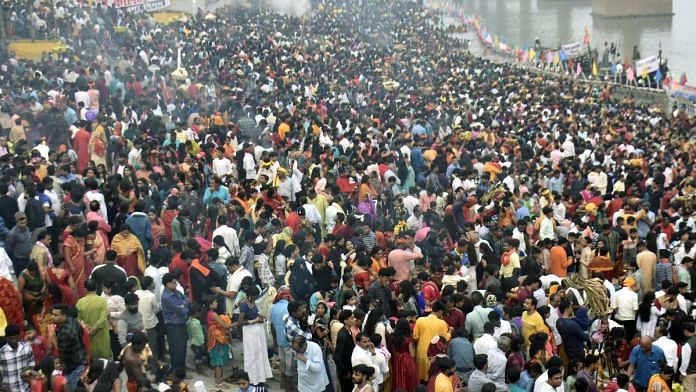 Devotees gather on the banks of the Ganga during Chhath Puja, a key festival of the Purvanchali community | Photo: ANI