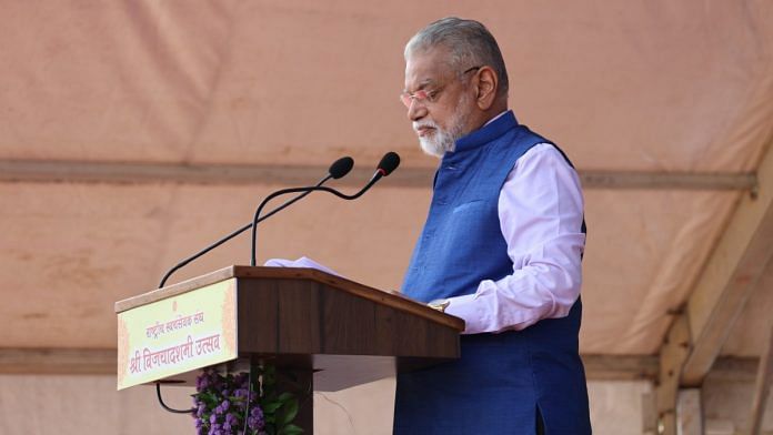 Former ISRO chief Dr Koppillil Radhakrishnan at RSS HQ in Nagpur, Saturday | X @RSSorg