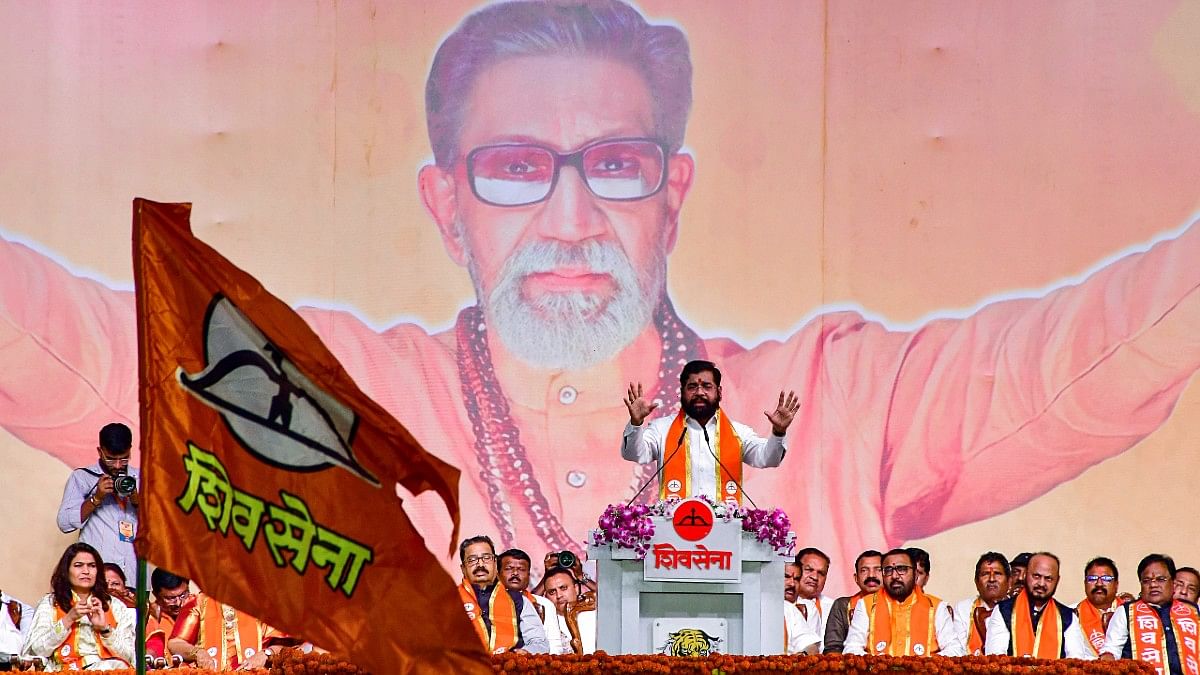 Maharashtra CM Eknath Shinde addressing Dussehra rally at Azad Maidan in Mumbai, Saturday | ANI