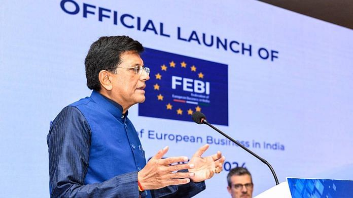 Union Minister of Commerce and Industry Piyush Goyal speaks at the launch of the Federation of European Business in India (FEBI), at Taj Hotel in New Delhi Friday | Photo: ANI