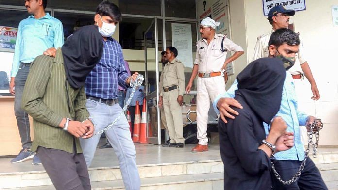 Accused suspected to have links with Hizb-ut-Tahrir being produced in court in Bhopal last year | Photo: ANI