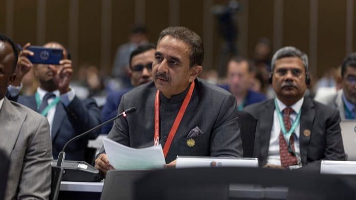 Minister Kirti Vardhan Singh delivers India’s national statement during the plenary session of UNCBD COP16 at Cali, Columbia. | @KVSinghMPGonda/ X