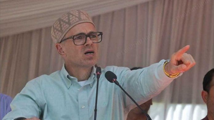 NC leader Omar Abdullah at a public meeting in Baramulla, Kashmir | Praveen Jain | ThePrint