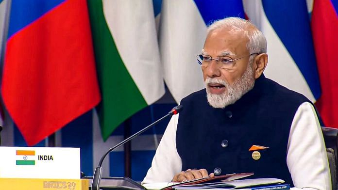 Prime Minister Narendra Modi speaks during BRICS Leaders' Summit, in Kazan, Russia, Wednesday | PTI Photo