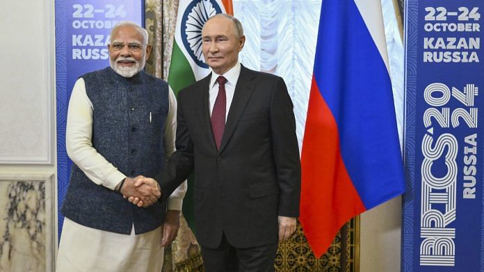 Prime Minister Narendra Modi with Russian President Vladimir Putin during a bilateral meeting, in Kazan, Tuesday | Kristina Kormilitsyna/brics-russia2024.ru via PTI