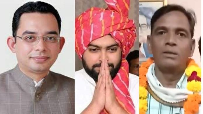 (left to right) Amit Ola, Aryaan Zubair Khan and Deendayal Bairwa fieled in Rajasthan bypolls | X/Facebook/ANI