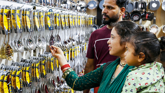 People shop for utensils on Dhanteras in Haridwar on Tuesday | ANI