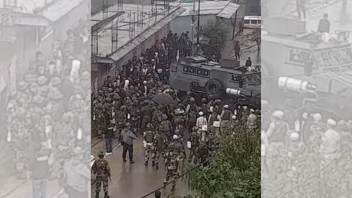 Screengrab from a video showing security personnel at Ukhrul town in Manipur | By Special Arrangement