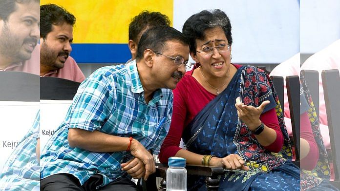 Delhi Chief Minister Atishi in conversation with AAP National Convenor Arvind Kejriwal during the 'Janta Ki Adalat' event in New Delhi on Sunday | ANI/Amit Sharma