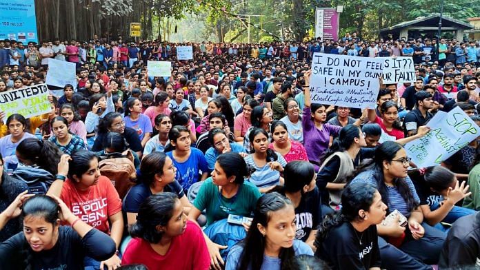 File photo of last year's student protests over the alleged gangrape of an IIT-BHU student, in Varanasi | ANI