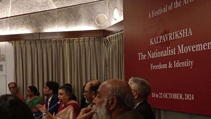 Ira Bhaskar (centre, in saree), at the Nationalism and Popular Cinema lecture in IIC | Photo: Tina Das, ThePrint