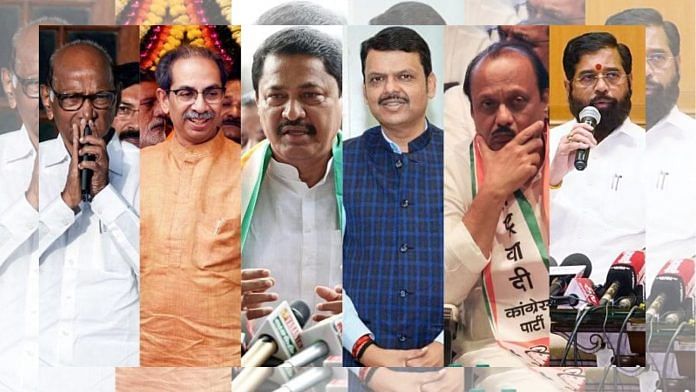 MVA leaders Sharad Pawar, Uddhav Thackeray, Nana Patole, and Mahayuti's Devendra Fadnavis, Ajit Pawar and Eknath Shinde | ANI file photos