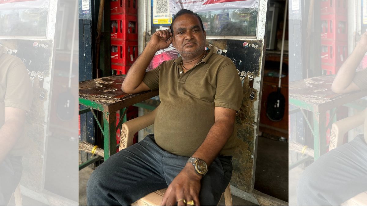 Ganesh Kumar Gupta sitting outside his juice shop | Zenaira Bakhsh | ThePrint