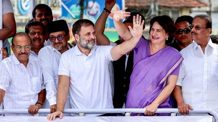 Congress leader Rahul Gandhi with Priyanka Gandhi during the roadshow in Wayanad | Photo: ANI